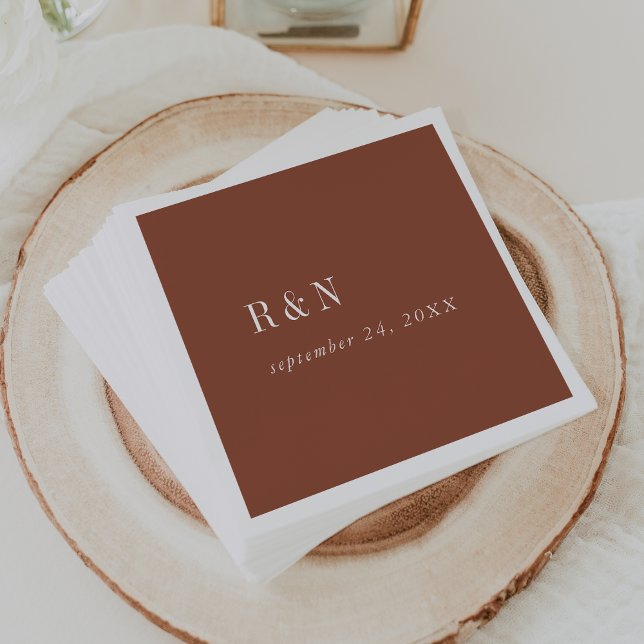 Modern Chic Terracotta Rust Monogram Wedding Napkin (Creator Uploaded)