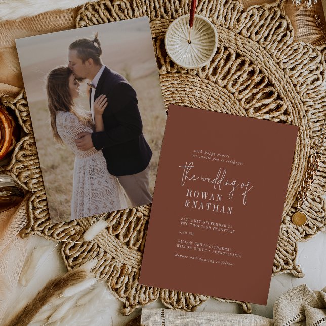 Modern Chic Terracotta Rust Photo Back Wedding Invitation (Creator Uploaded)