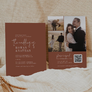 Modern Chic Terracotta Rust QR Code Photo Wedding Invitation