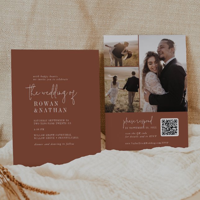 Modern Chic Terracotta Rust QR Code Photo Wedding Invitation (Creator Uploaded)