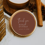 Modern Chic Terracotta Rust Thank You Stickers<br><div class="desc">These modern chic terracotta rust thank you stickers are perfect for a simple wedding reception. The desert boho design features rustic unique and stylish bohemian typography in an earthy burnt orange rust colour. Personalise the sticker labels with your names, and the date. These stickers can be used for a wedding...</div>