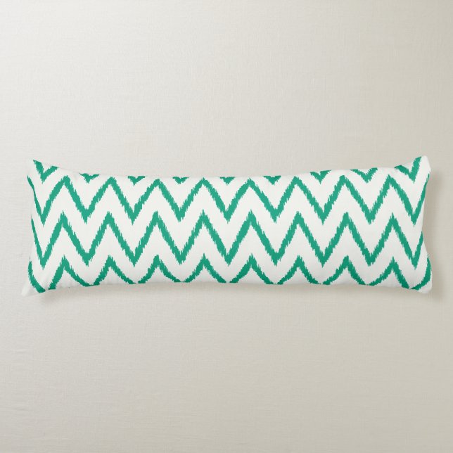 Modern chic textured green ikat chevron pattern body cushion (Front)