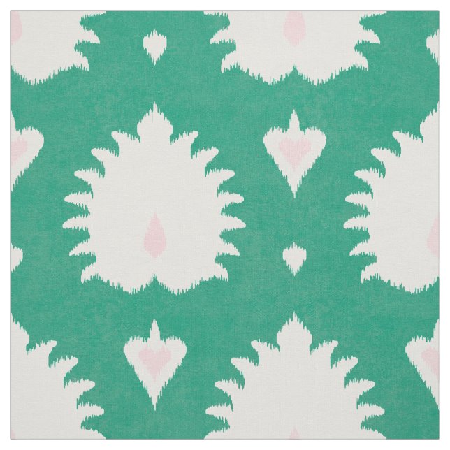 Modern chic textured green pink ikat pattern fabric (Swatch)