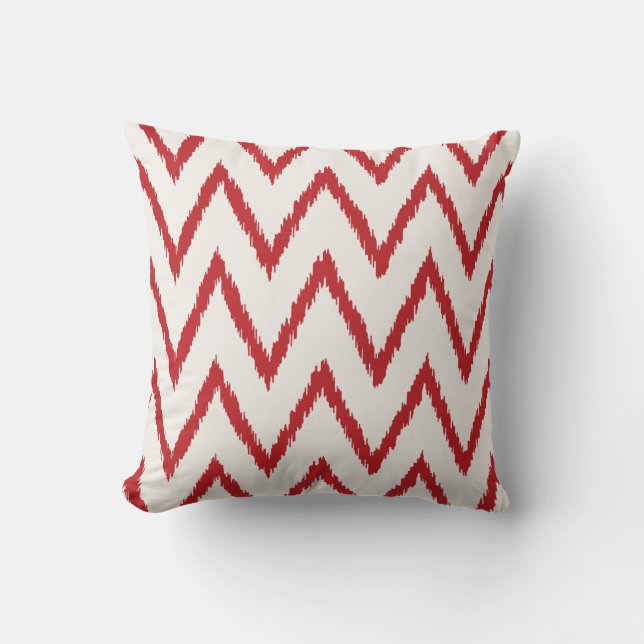 Modern chic textured red ikat chevron pattern cushion (Front)