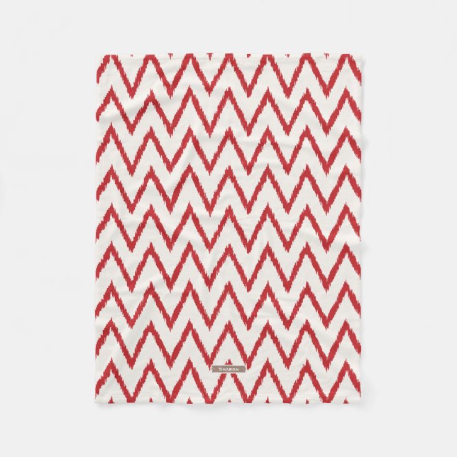 Modern chic textured red ikat chevron pattern fleece blanket (Front)