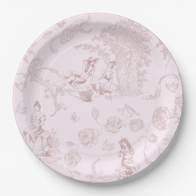 Modern Chic Toile de Jouy Picnic Bridal Shower Paper Plate (Front)