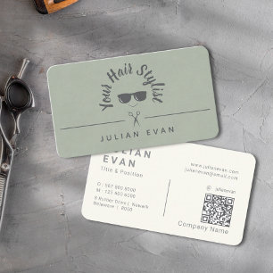 Modern Chic Trendy Sage Green Icon Hair Stylist Business Card