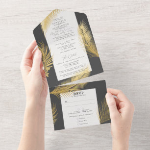 Modern Chic Tropical Gold Palm Wedding  All In One Invitation