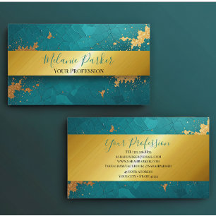 modern chic turquoise gold marble glitter business card