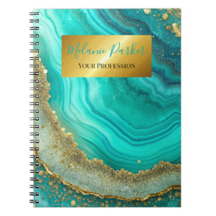 modern chic turquoise gold marble glitter notebook