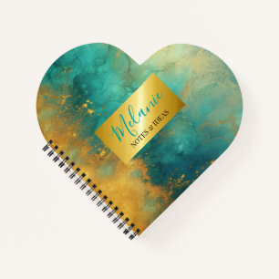 modern chic turquoise gold watercolor notebook