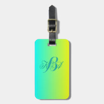 modern chic turquoise yellow green ombre monograms