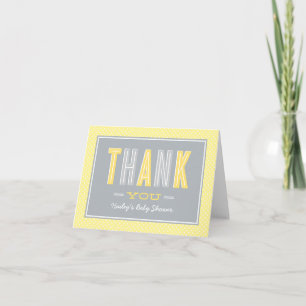 Modern Chic Type Yellow Grey Baby Shower Thank You Card