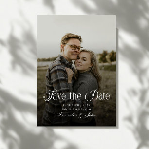 Modern Chic Typography Black and White Photo Save The Date
