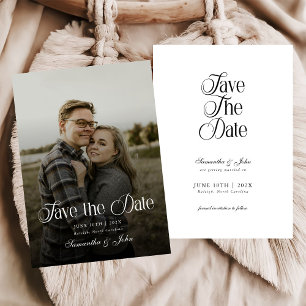 Modern Chic Typography Black and White Photo Save The Date