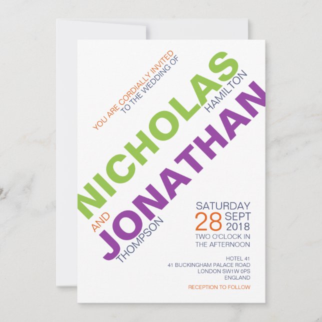 Modern Chic Typography Gay Wedding Invitations (Front)