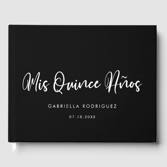 Modern chic typography Mis quince años Guest Book (Front)
