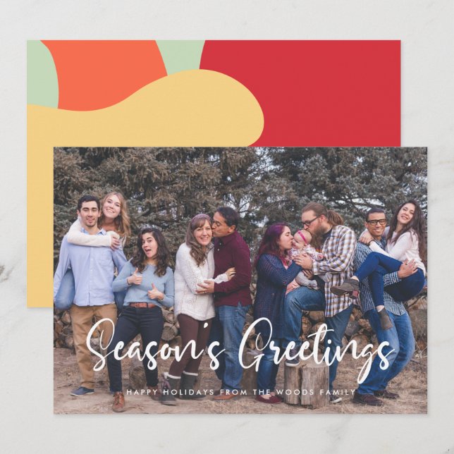 Modern Chic Typography Season's Greetings Photo Holiday Card (Front/Back)