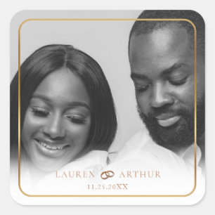 Modern Chic Ultra Minimal Gold Frame Photo Wedding Square Sticker