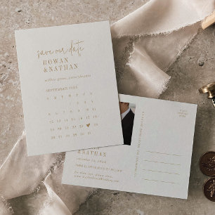 Modern Chic Vintage Gold Calendar Save the Date Invitation Postcard