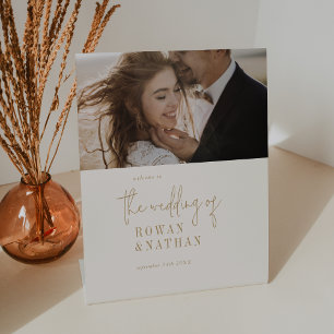 Modern Chic Vintage Gold Photo Wedding Welcome Pedestal Sign