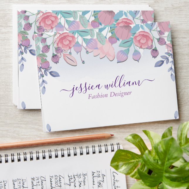 Modern Chic Watercolor Blue Hydrangeas Floral   Envelope (Stacked)