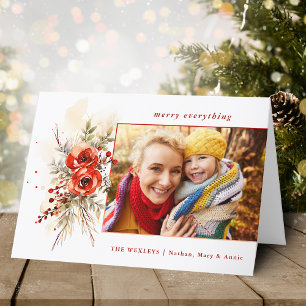 Modern Chic Watercolor Christmas Botanical Photo Holiday Card