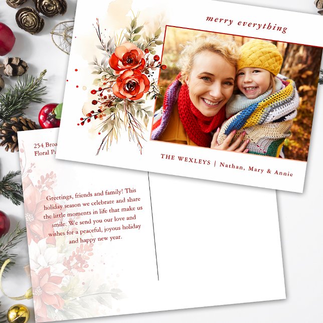Modern Chic Watercolor Christmas Botanical Photo Holiday Postcard (Creator Uploaded)