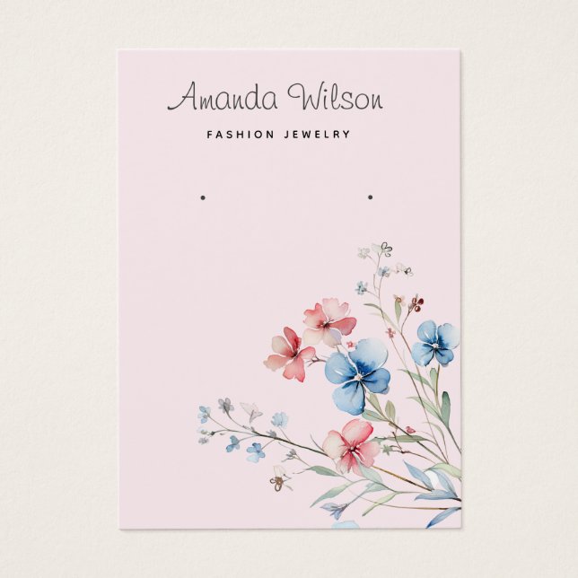 Modern chic Watercolor floral earring display card (Front)