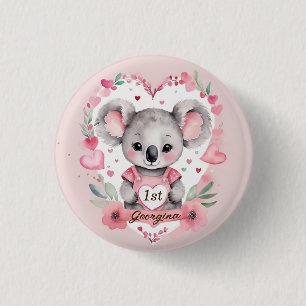 Modern Chic Watercolor Koala Pink Birthday Favor 3 Cm Round Badge
