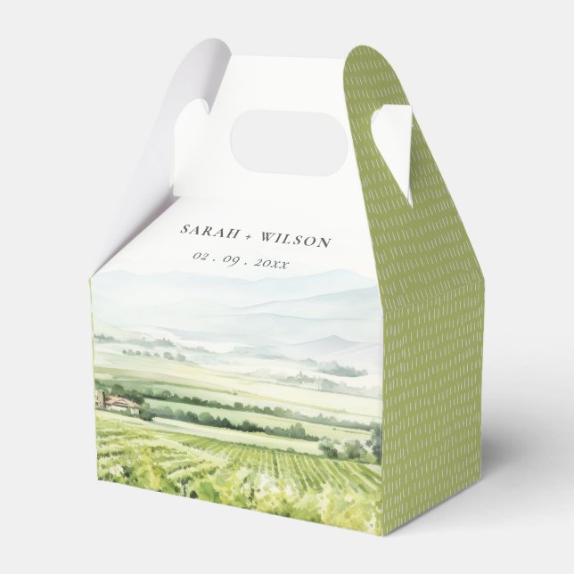 Modern Chic Watercolor Vineyard Landscape Wedding Favour Box (Front Side)