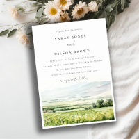 Modern Chic Watercolor Vineyard Landscape Wedding