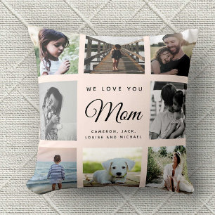 Modern Chic WE LOVE YOU Mum Family Photo Collage Cushion