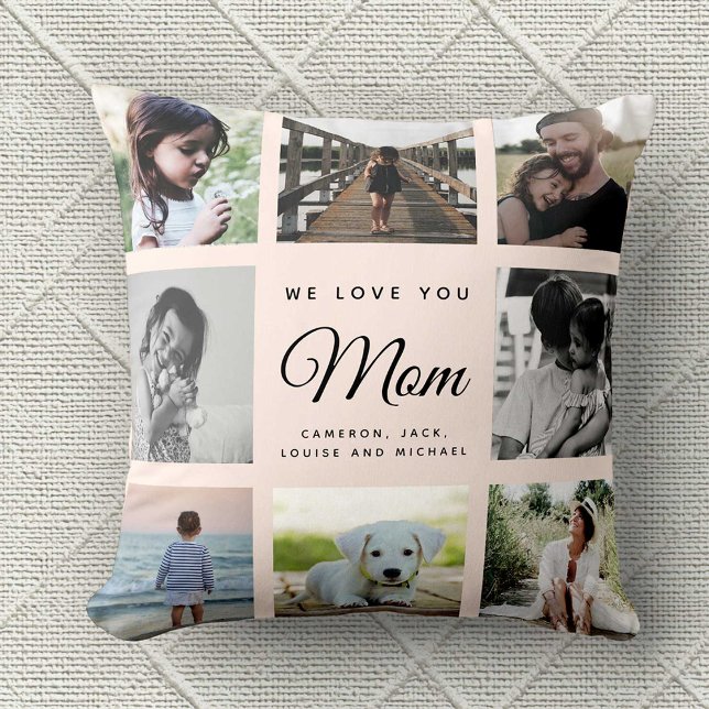 Modern Chic WE LOVE YOU Mum Family Photo Collage Cushion (Creator Uploaded)