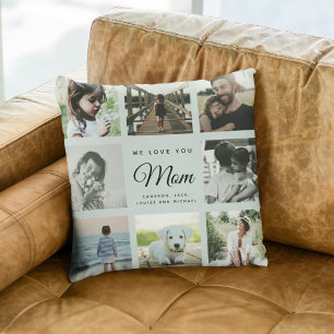 Modern Chic WE LOVE YOU Mum Family Photo Collage Cushion