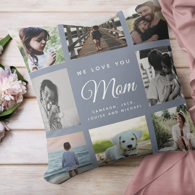 Modern Chic WE LOVE YOU Mum Family Photo Collage Cushion (Creator Uploaded)