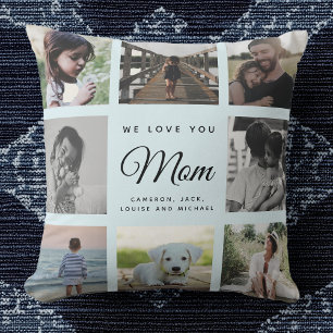 Modern Chic WE LOVE YOU Mum Family Photo Collage Cushion