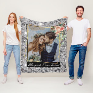 Modern Chic Wedding Love Couple Silver Glitter Fleece Blanket