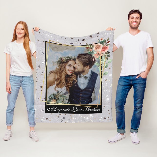 Modern Chic Wedding Love Couple Silver Glitter Fleece Blanket (In Situ)