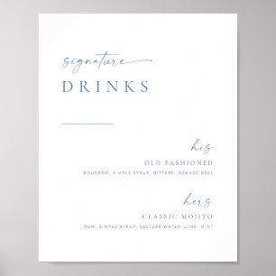 Modern Chic Wedding Signature Drinks Sign   Blue
