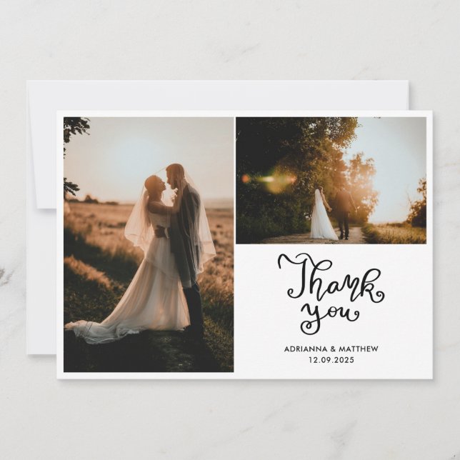Modern Chic Wedding Thank You Script Photo  Card (Front)