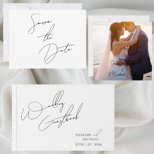 Modern Chic White & Black Scripts Wedding Guest Book