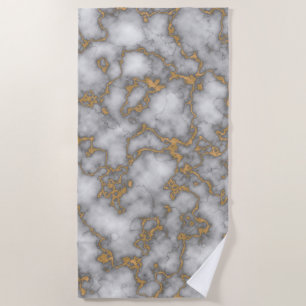 Modern Chic White Gold Foil Marble Pattern Beach Towel
