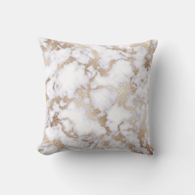 Modern Chic White Gold Foil Marble Pattern Cushion (Front)