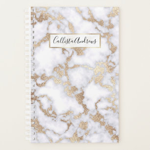 Modern Chic White Gold Foil Marble Pattern Planner