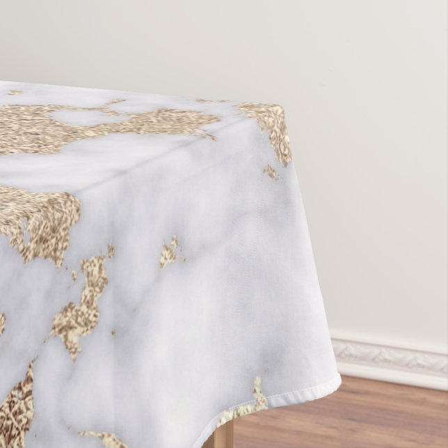 Modern Chic White Gold Foil Marble Pattern Tablecloth (In Situ)