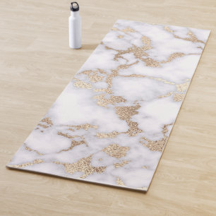 Modern Chic White Gold Foil Marble Pattern Yoga Mat
