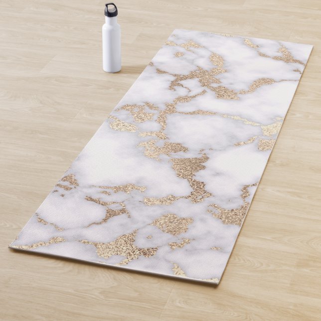 Modern Chic White Gold Foil Marble Pattern Yoga Mat (In Situ)