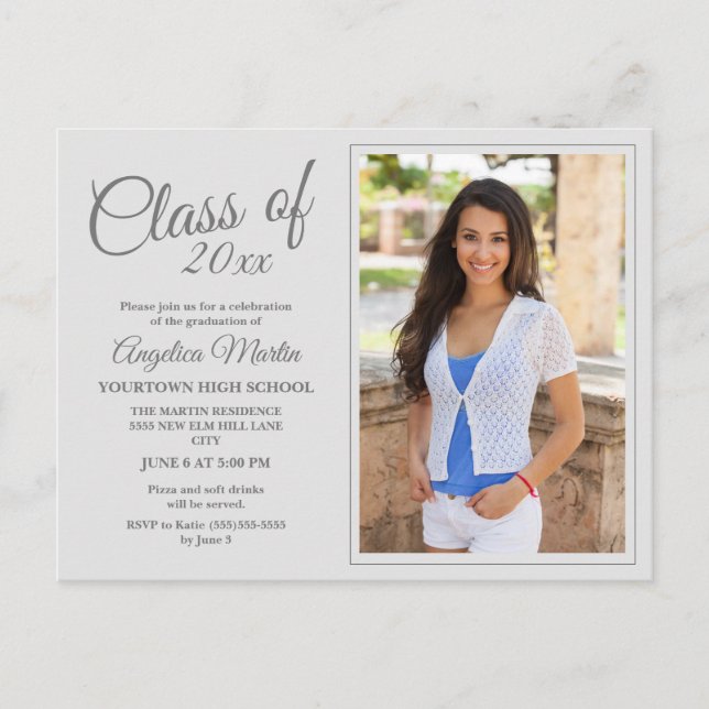Modern Chic White Graduation Photo Announcement Postcard (Front)