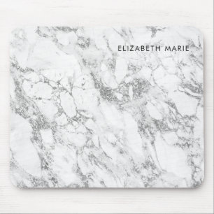 Modern Chic White Grey Silver Grey Glitter Marble Mouse Pad